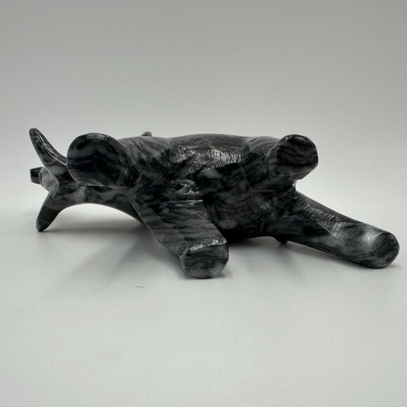 7" Black & White Marble Onyx Elephant Figurine with Lucky Trunk Up - Picture 6 of 12